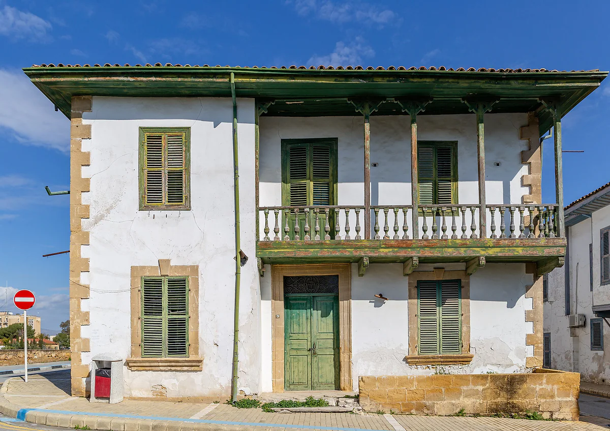 A traditional house in the Arabahmet quarter of North Nicosia (Lefkoşa), with a wooden balcony and whitewashed walls