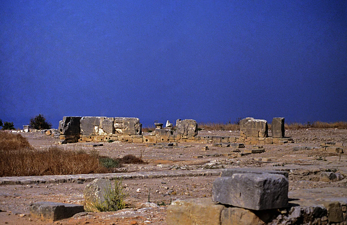 The huge ashlar blocks of the oldest part of Aphrodite's sanctuary at Palaepaphos, scattered across the plain at Kouklia, Cyprus